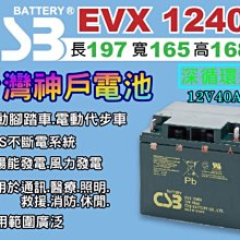 〈電池達人〉CSB電瓶 神戶深循環電池 EVX-12400 12V40AH 戶外露營 攤販用電 太陽能 通信設備