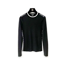 My Closet 二手名牌 CHANEL 2019秋冬  黑色鑲白邊 Cashmere 雙C Logo  針織上衣