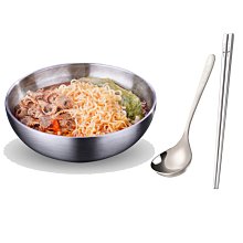 餐具304不銹鋼碗加厚雙層隔熱湯碗沙拉碗泡麵碗筷勺組合大號E166-1