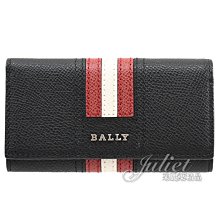 【茱麗葉精品】全新精品 BALLY 6218043 TALTOS 經典條紋牛皮4孔卡片鑰匙包.黑 現貨