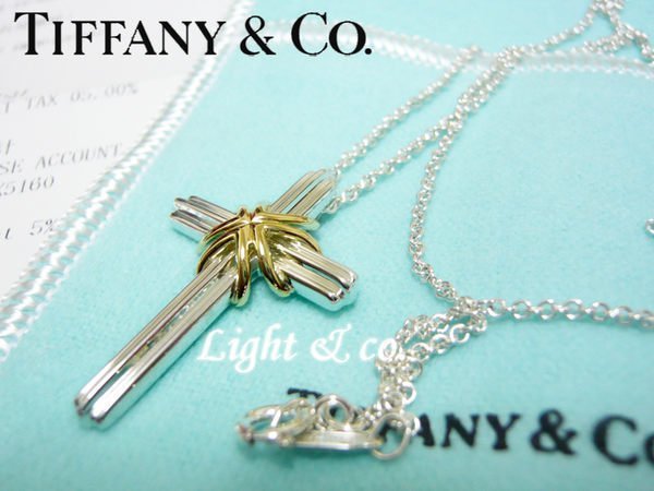 【Light & co.】專櫃真品已送洗 TIFFANY & CO 925純銀 750 K金 雙色 十字架 項鍊 18K 十字