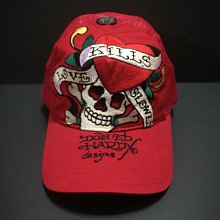 Ed Hardy 現貨 紅色 愛殺 骷髏頭 帽 潮帽  車繡 卡車帽