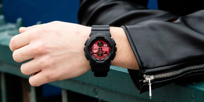 CASIO 手錶公司貨G-SHOCK 超人氣指針/數位雙顯黑與紅為搭配 GA-140AR-1A