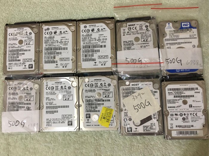 二手Seagate/HGST/Hitachi …..2.5吋 筆電硬碟500GB SATA介面 筆記型電腦硬碟，台北面交