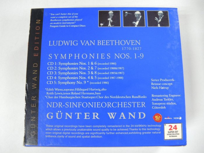 ◎MWM◎【二手CD*5】Gunter Wand: Beethoven Symphonies Nos.1~9 有外紙殼 紙盤裝 附中文介紹本 片況皆佳