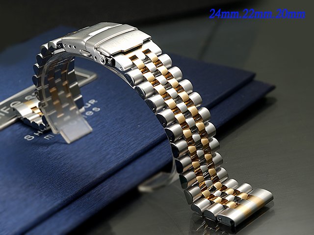 【時間探索】全新 不鏽鋼實心五珠中金 摺疊扣-金屬錶帶 ( 24mm.22mm.20mm )