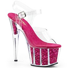 Shoes InStyle《七吋》美國品牌 PLEASER 原廠正品透明金蔥厚底高跟涼鞋 有大尺碼『紫紅色』