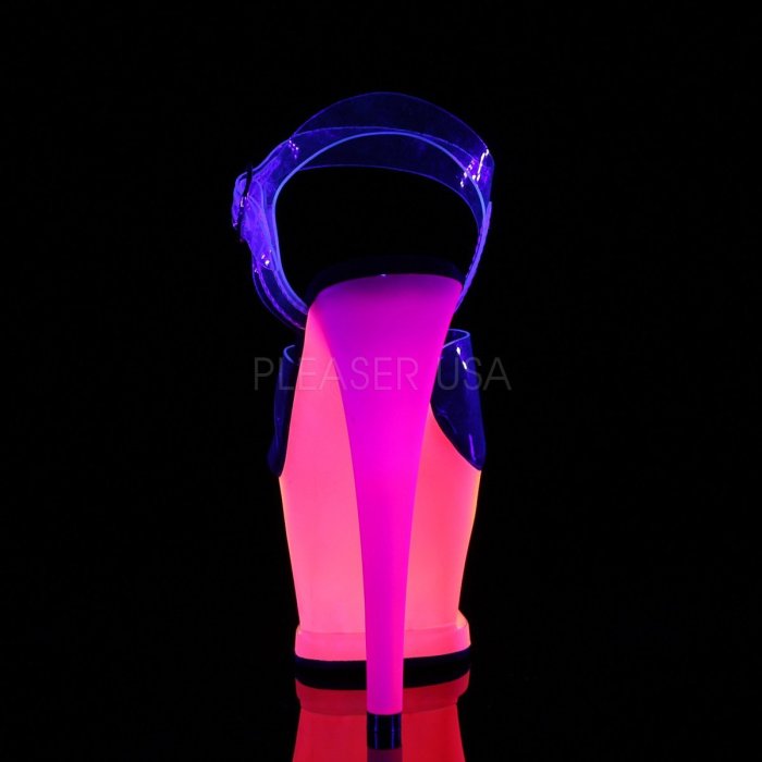 Shoes InStyle《七吋》美國品牌 PLEASER 原廠正品透明漸層霓虹螢光厚底高跟涼鞋 出清『紫紅橘黃黑色』