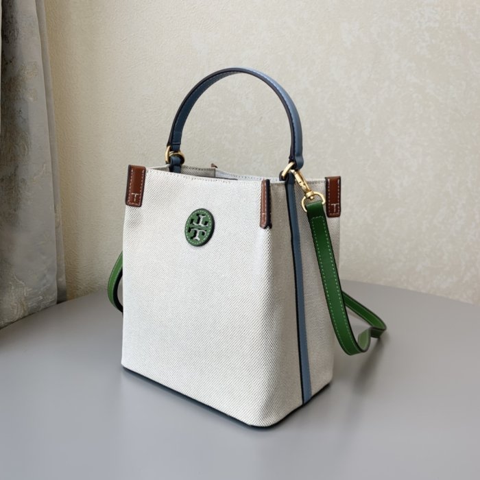 【琳精品】 Tory Burch TB 86843  新款女士帆布撞色 BLAKE水桶包 側背包 單肩包 女包