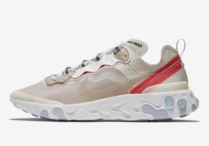 海外代購】NIKE REACT ELEMENT 87 白紅半透明復古運動鞋男女尺寸AQ1090