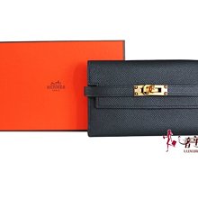 已售出＊奢華大道國際精品＊【H0233】Hermès 黑色Epsom金釦kelly中夾