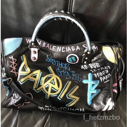 正品BALENCIAGA Small City Graffiti 巴黎世家 塗鴉 大型 機車包 手提包 Ffis