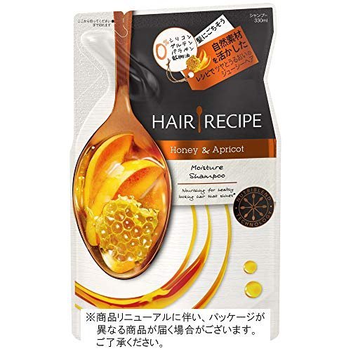 日本【洗髮精補充包 330ml】Hair Recipe 蜂蜜杏子柔順亮澤洗髮露 頭髮食譜 無矽靈 天然❤JP Plus+