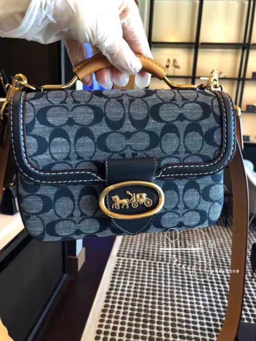 最後現貨1個 香布雷平紋面料 牛仔色 全新正品 COACH 3630 RILEY 22 同款 LV變色皮郵差包