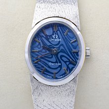 《寶萊精品》Omega 歐米茄銀淺藍橢圓手動女子錶