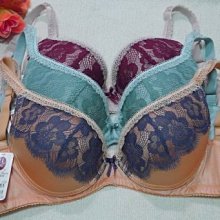 曼黛【花寶 Bra】蕾絲繡花內衣~70B,70C,70D,75D,80D~橘,綠,膚紅