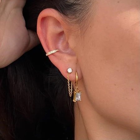ELLIE VAIL 邁阿密防水珠寶 細緻鑲鑽C型耳環 金色耳骨夾 Leila
