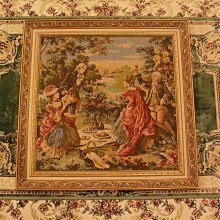 (已售)【家與收藏】特價稀有珍藏賠本出清歐洲古董法國精緻優雅Rococo愛情故事刺繡畫/掛毯壁飾10