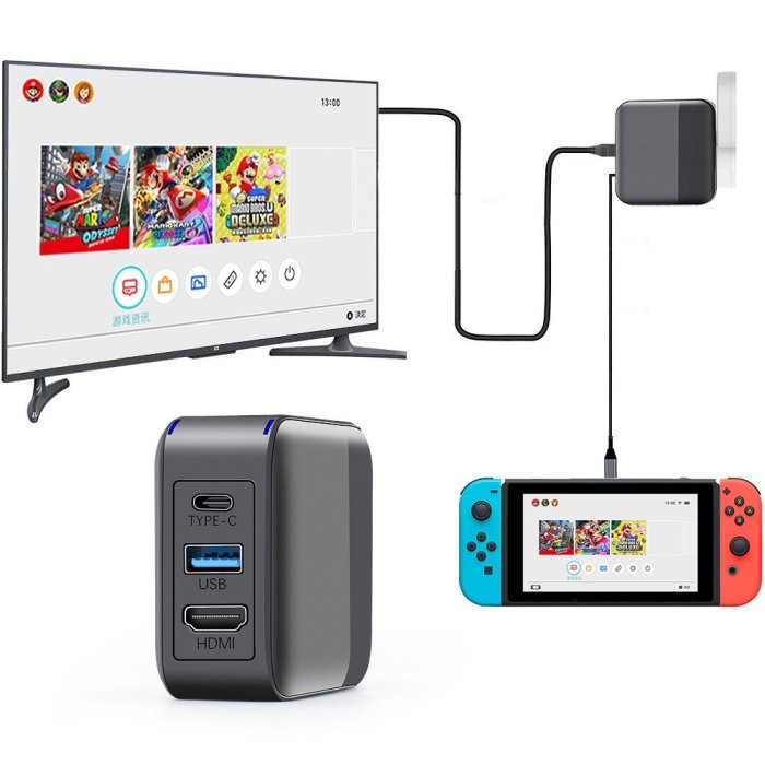 cilleの屋 贈送按鍵帽 Switch OLED 專用 影像頻道轉換充電器 投影  多功能 便攜 輕巧方便 Switch轉接插頭