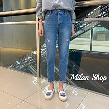 ☆Milan Shop☆網路最低價 正韓Korea獨家款 超挺美刷破雙釦彈性九分褲S-L$1150（免運)