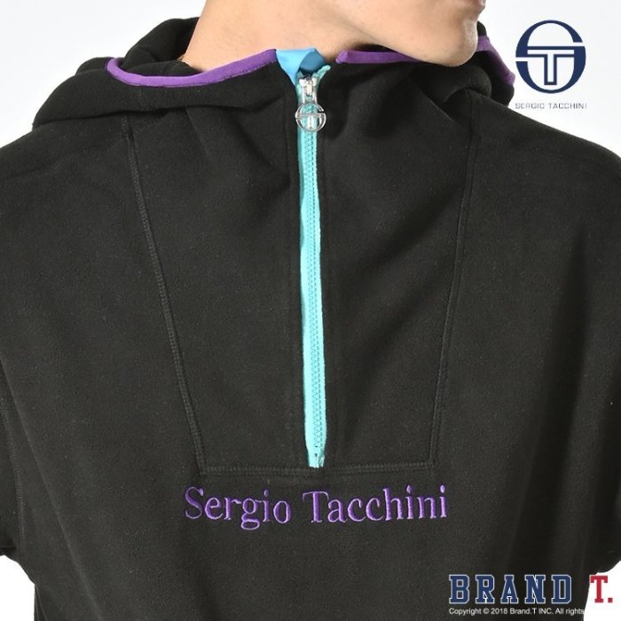 【Brand T】SERGIO TACCHINI FLEECE ZIP HOODIE 黑色*毛毛*絨毛*連帽*帽T*網球