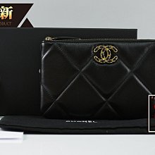 優買二手精品名牌店 CHANEL AP1059 19系列 一字 黑色羊皮 金釦 拉鍊 零錢包 卡夾 信用卡 錢包 化妝包 全新