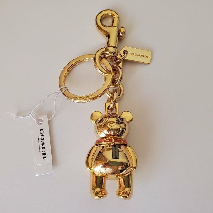 美國 COACH 金色泰迪熊TEDDY BEAR 3D立體玩偶鑰匙圈 吊飾 /全新商品