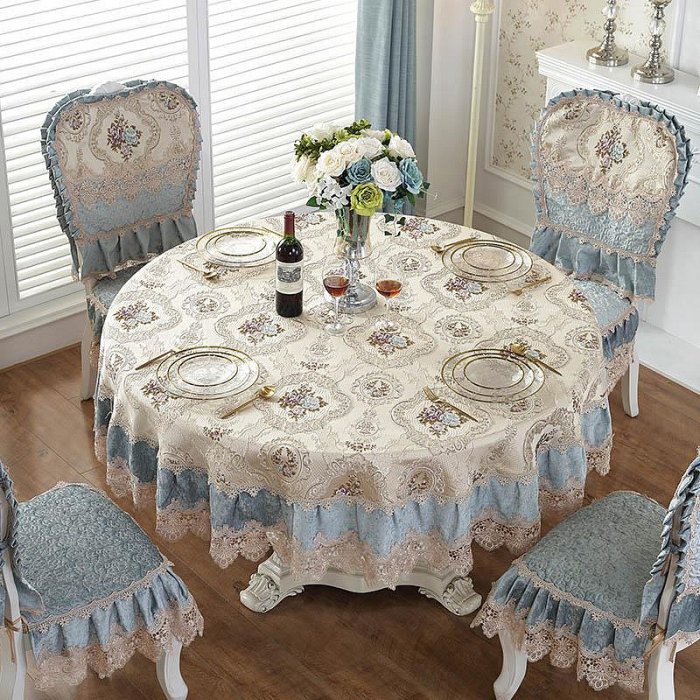 歐式大圓桌桌布椅套布藝圓形台布餐桌墊茶幾套罩椅子套椅墊套裝多多雜貨鋪