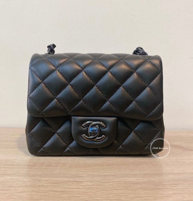 Chanel mini coco 17cm 方胖子 黑色 羊皮 黑鍊 黑釦 so black 系列 北市可面交 刷卡分期