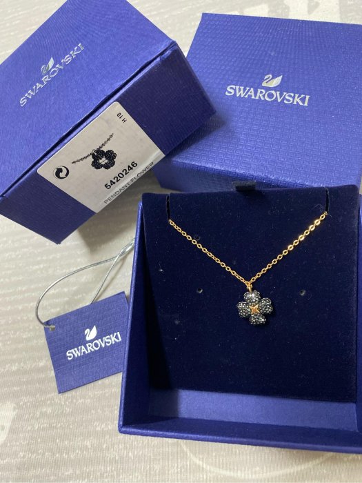 SWAROVSKI 施華洛世奇 雙面雙色黑白晶鑽 幸運草🍀造型 玫瑰金項鍊