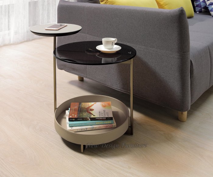 【N D Furniture】台南在地家具-EDM造型馬鞍皮玻璃小茶几圓几YH