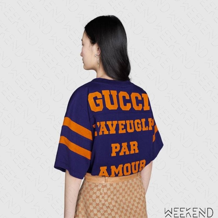 【WEEKEND】 GUCCI 1921 L'aveugle Par Amour 短版短袖 上衣T恤 藍色 660868