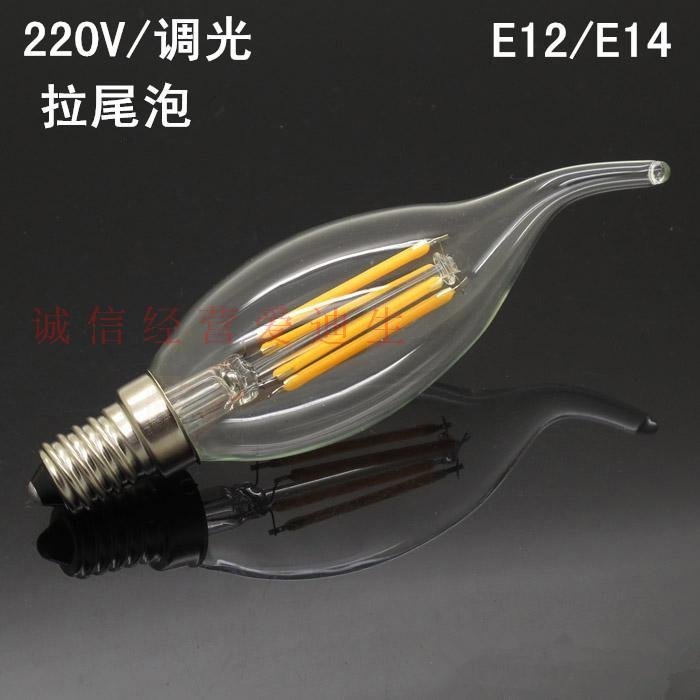 5Cgo【權宇】LED愛迪生復古電燈泡仿鎢絲E12 E14 2W 4W 6V 220V可調光燈絲燈蠟燭拉尾尖泡暖白白含稅