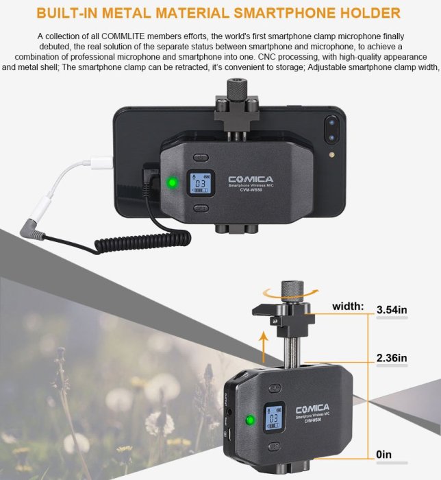 呈現攝影-Comica CVM-WS50 A型 手機/相機兩用麥克風 藍芽直播一對一 手機夾麥克風 錄音 收音麥克風