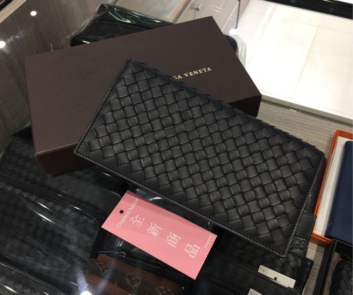 **香榭屋精品店 **BV BOTTEGA VENETA 黑色編織全皮12卡對開長夾 皮夾 (W959) 全新商品