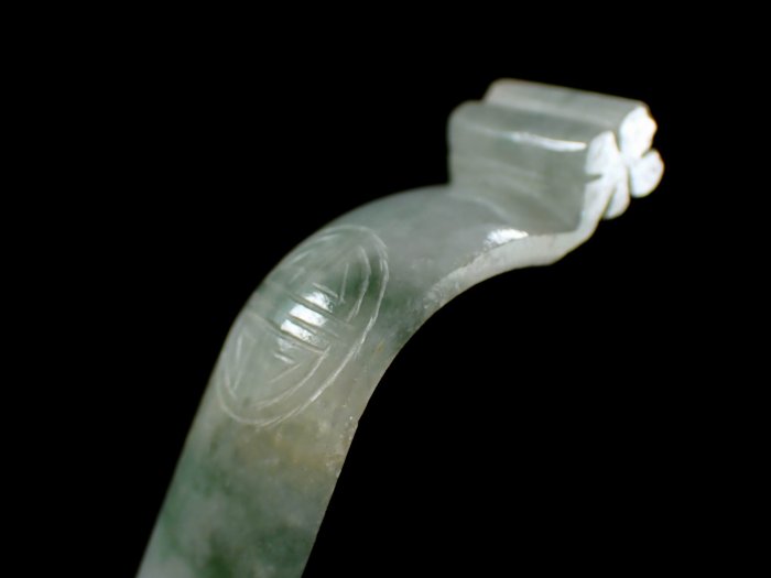 『保真』老玉市場-清代冰種老翡翠髮簪(長155mm)