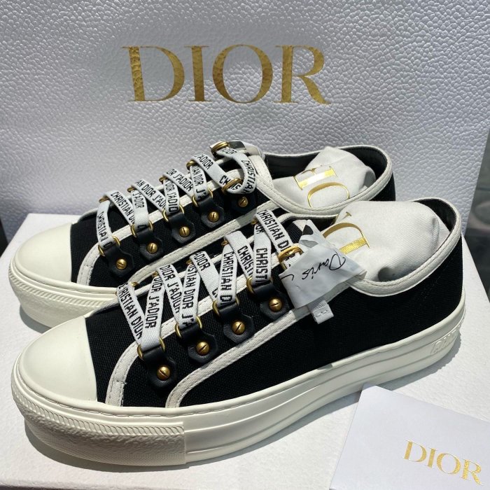 【翰貝格名牌館】全新真品 DIOR 黑色 帆布 Walk'N'Dior 字母 鞋帶 休閒 運動鞋 35號