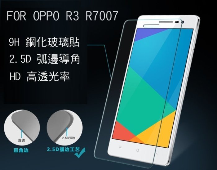 --庫米--OPPO N1 mini N5117 R3 R1L H+ 防爆鋼化玻璃保護貼 2.5D弧邊導角