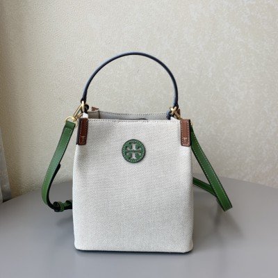 【琳精品】 Tory Burch TB 86843  新款女士帆布撞色 BLAKE水桶包 側背包 單肩包 女包