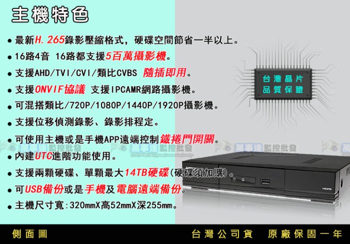 【萬事達監控批發】陞泰 套餐1支 16路 5百萬 .265 DVR+SONY 1080P 三百萬鏡頭 奈米微晶 監視器