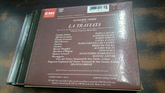 好音悅 Callas Ghione Verdi La Traviata Live1958 2CD EMI 美版無IFPI