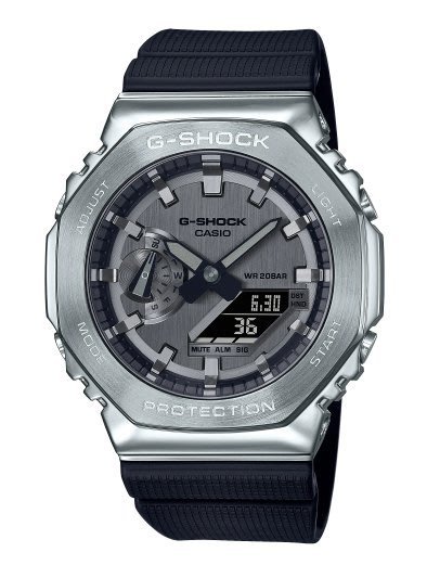 金台鐘錶】CASIO卡西歐G-SHOCK GM-2100-1A超人氣的八角(黑x銀) 金屬錶殼設計農家橡樹| Yahoo奇摩拍賣