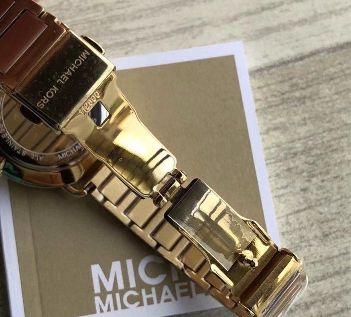 MICHAEL KORS 獨立晶鑽小秒盤 金色玫瑰金色不鏽鋼錶帶 石英女士手錶MK3706