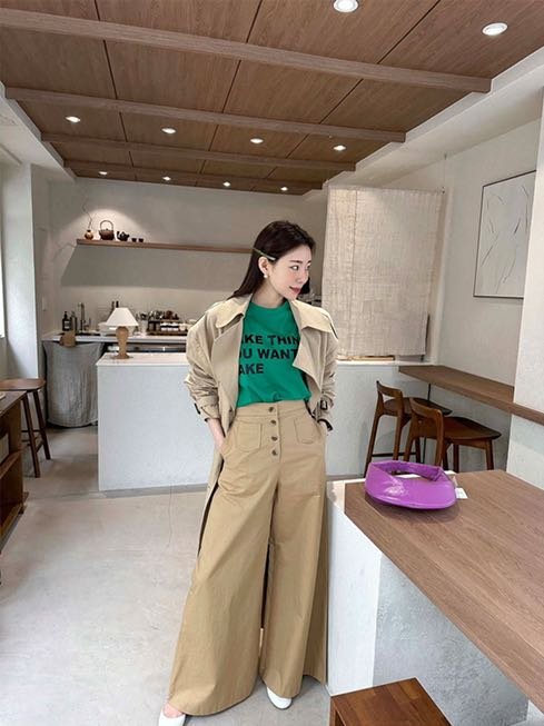 韓國🔸圓領字母棉質T恤➕高腰顯瘦垂感寬管褲 套裝（可單購）