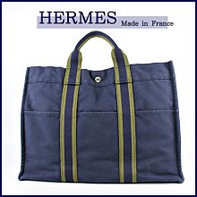 【桑園の】二手真品◆法國製 HERMES 愛馬仕 42CM 經典 HERLINE 撞色 帆布包 手提包 週日結標 D 4273