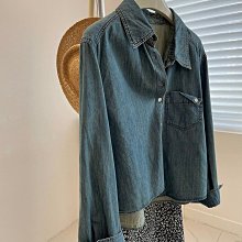 NANAS【L05110】輕復古設計感╻vintage！春夏柔軟口袋復古藍牛仔襯衫 預購