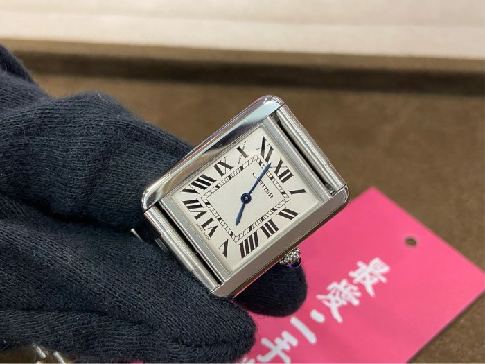 ☆最愛二手精品☆ CARTIER TANK SOLO卡地亞坦克銀色不銹鋼長方型羅馬數字錶盤石英錶腕錶手錶 C1861 MUST