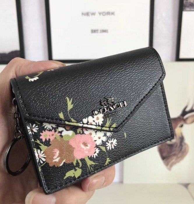 小皮美國正品代購 COACH 59746 新款女士卡包 零錢包 手拿包 短夾 鑰匙扣包 翻蓋短夾 錢夾 附購證