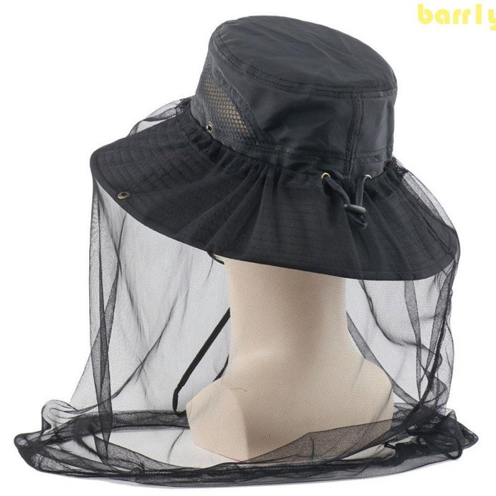 BARR1Y蚊帳帽子釣魚面罩防護服帽釣魚帽戶外設備養蜂帽頭部面部保護器迷彩帽-面紗反蜂帽