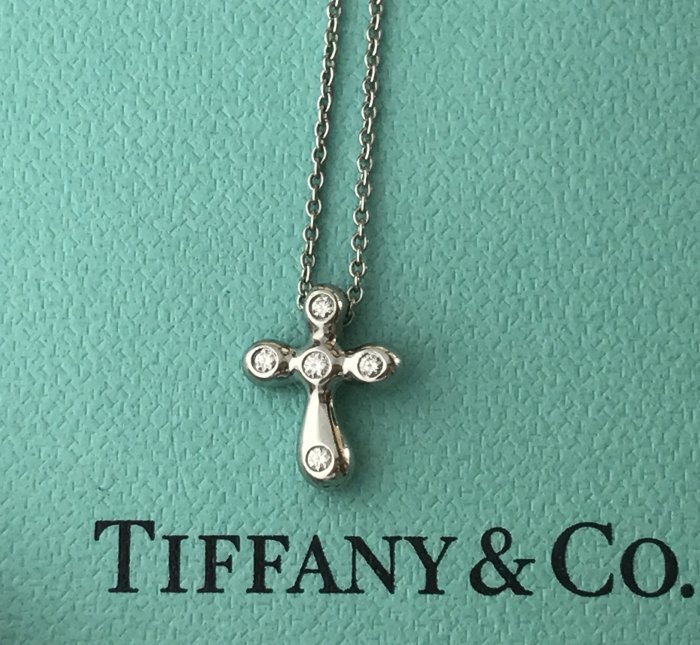 Tiffany &Co. 附原廠盒 pt950 白金 鑽石 十字架項鍊